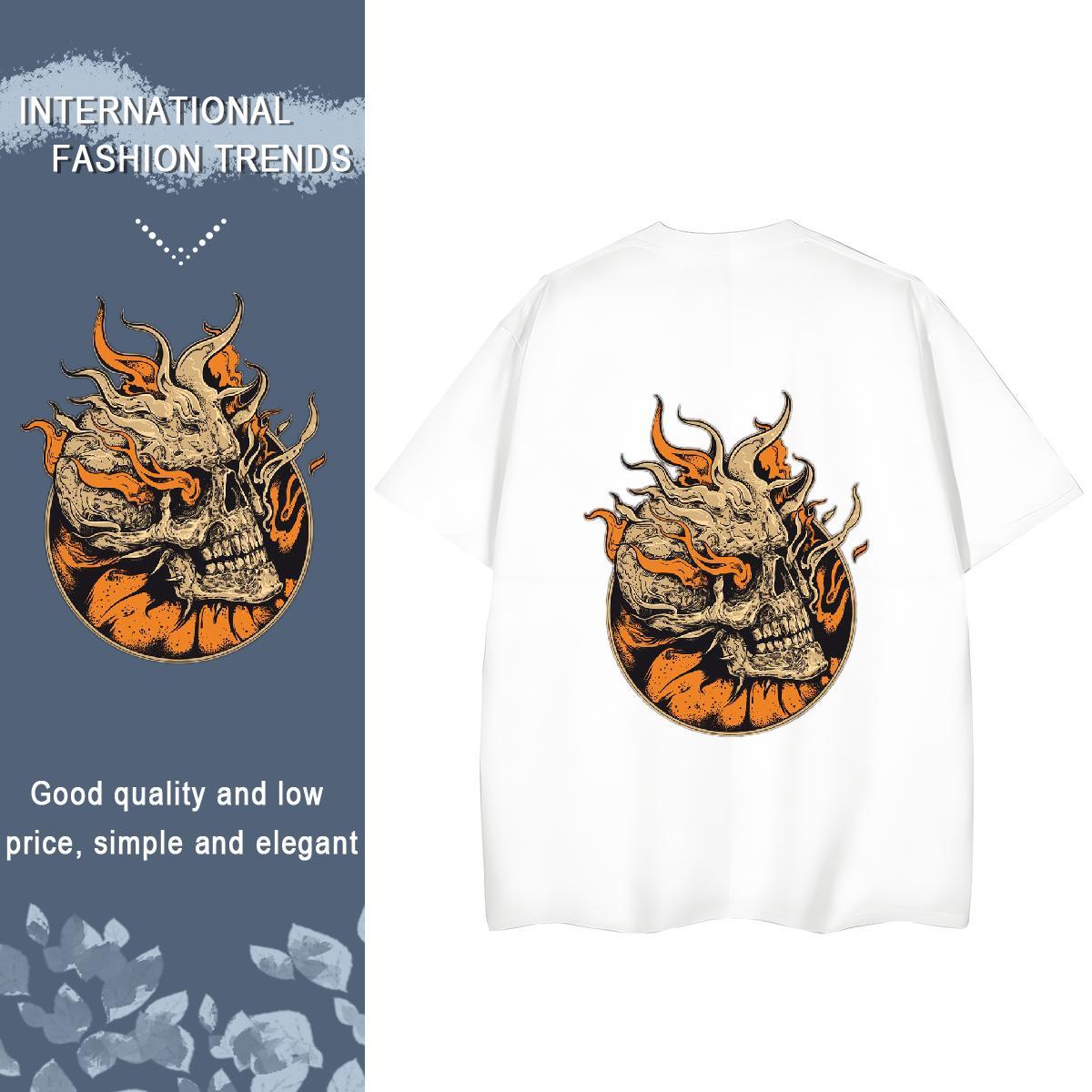 Custom T shirt 230g Pure Cotton Breathable Street skull Unisex Tshirts Soft Cartoon Floral Printing Clothes Shirt