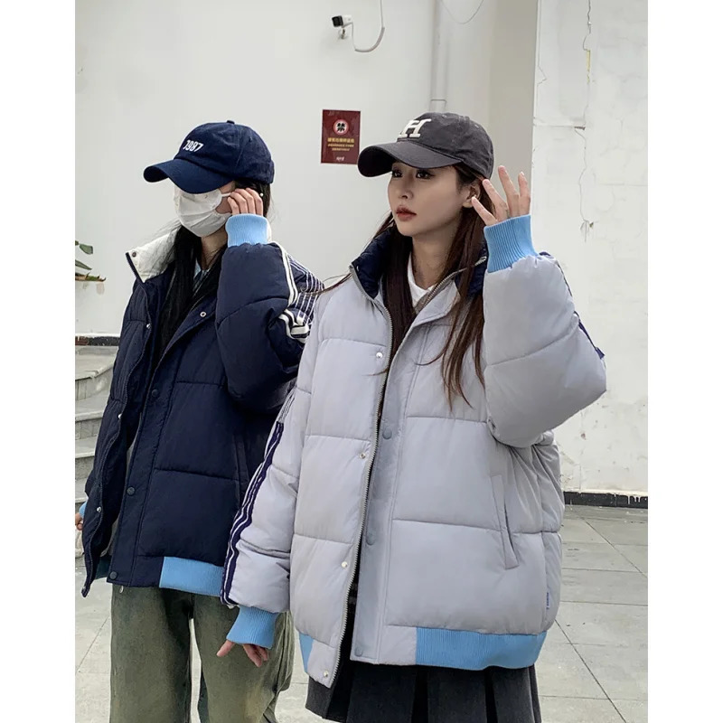 Deep Blue Down Jacket Womens Coat Grey Fashion American Street Clothing Y2K Style Duck Down Womens Winter Short Coat 241009