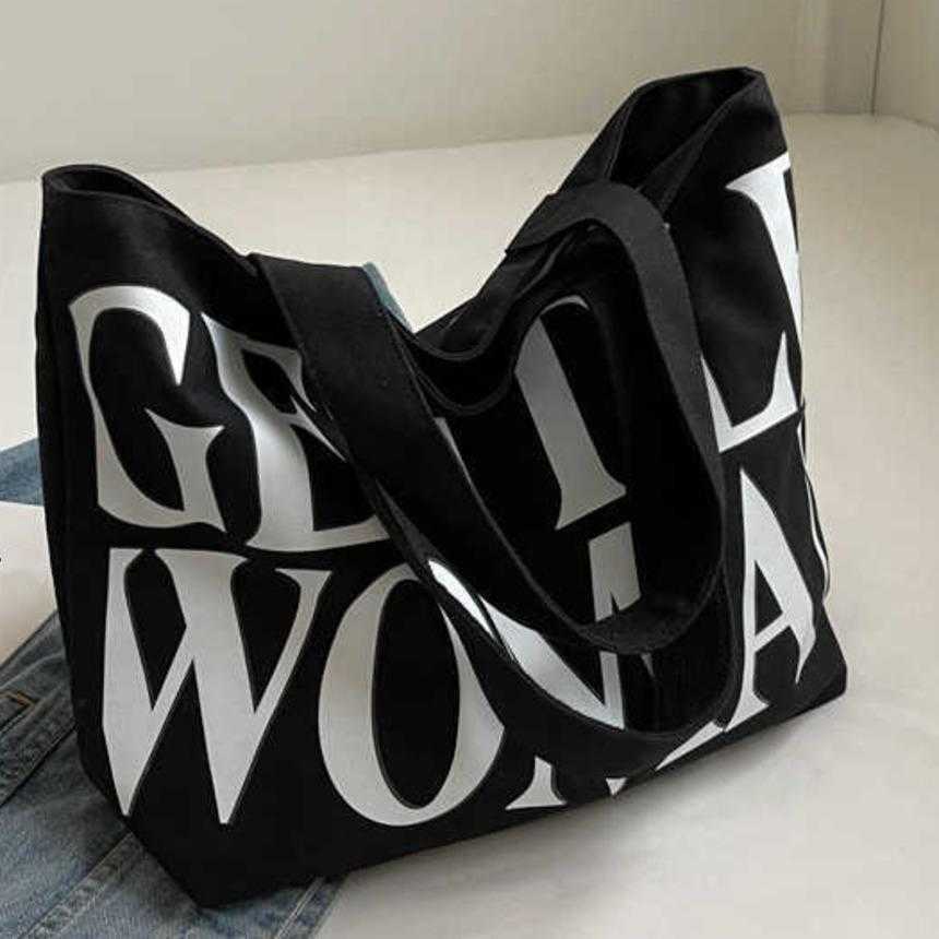 Fashion Canvas Bags Gentle Woman Tot Mommy Bag Letter Printed Designer Bag Simple Shoulder Trendy Large Capacity Shopping Bags
