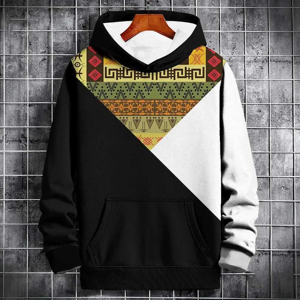 New Spring Autumn Hoodie Mens 3d Ethnic Pattern Stitching Print Long Sleeve Sweatshirt Fashion Street Hoodie Pullover Oversized LX241011