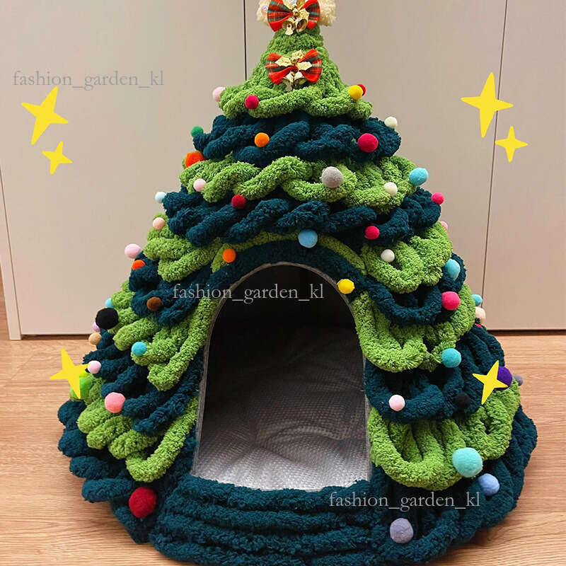 Christmas Tree Cat Nest DIY Autumn/Winter Dog Bed Homemade Material Pack Cat Tail Yarn Handmade Christmas Dog Nest Carton 740