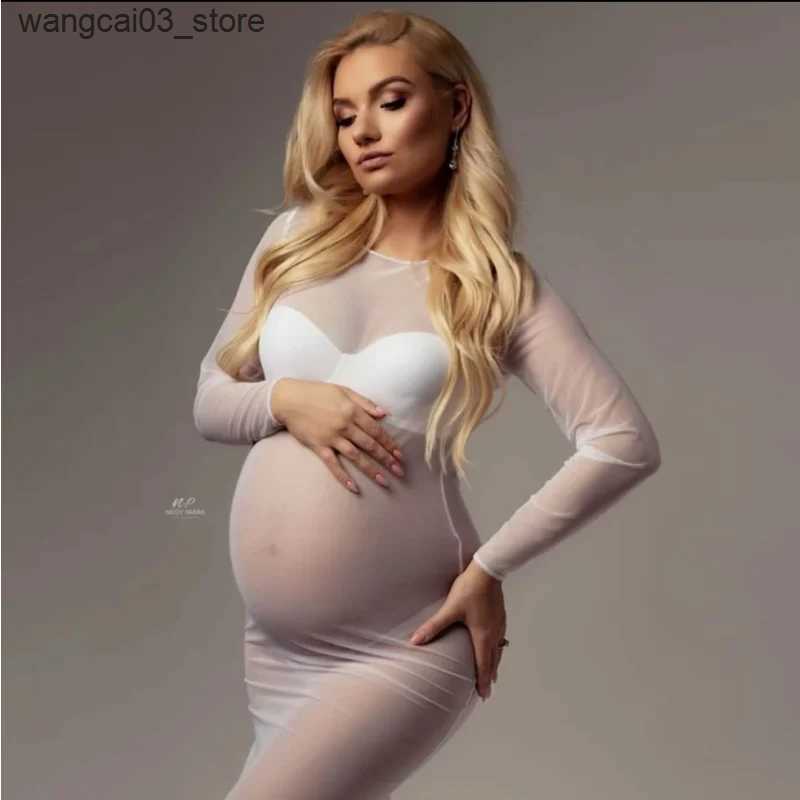 Maternity Dresses Tulle Bodysuit Pregnancy Dress Mesh Fabric Long Sleeve Stretch Women Maternity Outfit Slim Fit Style Skirt For Photo Shoot L240910