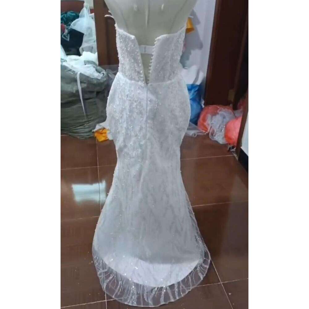 2024 Africa off shoulder Sleeveless Fish tail Bridal Sweetheart Sequins Crystals Beaded Mermaid Dress With Detachable Tail