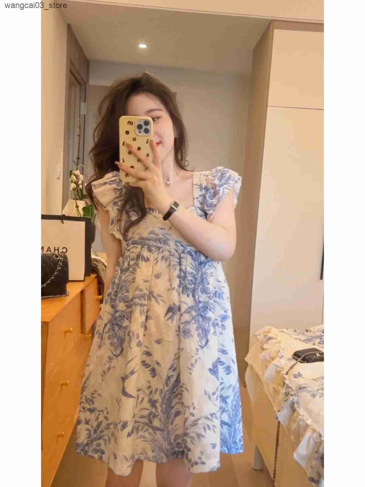 Maternity Dresses Maternity Vintage Dress 2024 New Clothes For Pregnant Women O-Neck Short / Long Sleeve Floral Elegant Pregnancy Vestidos L240910