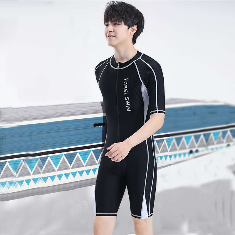 New Men's Jumpsuit Short Sleeved Capris Set, Quick Drying Sun Protection, Student Learning And Swimming Training, Professional Swimsuit