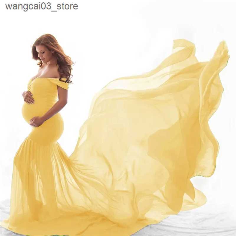 Maternity Dresses New Off Shoulder Maternity Dress for Photo Lace Chiffon Long Maxi Dress Pregnant Dresses Photography Props Photo Shoot L240910