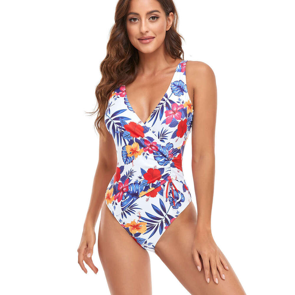 2023 Single V-Neck Bikini Women's One-Piece Printed Swimsuit New Multi Color Design