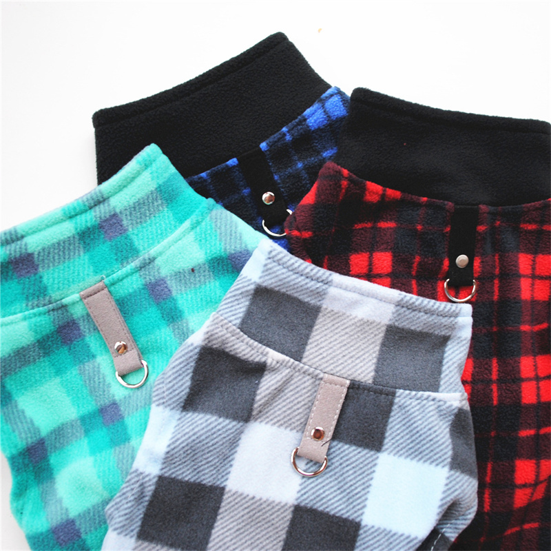 Plaid Dog Sweaters with Leash Ring Soft Fleece Vest Dog Pullover Warm Jacket Pet Dog Clothes Winter Dog Outfits for Small Puppy Cat Pets