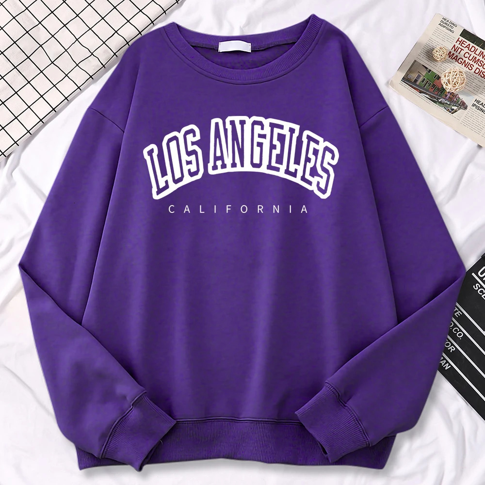 Street Trend Womens Pullovers Los Angeles California Letter Printing Hoodies Warm Fleece Sweatshirt Crewneck Soft Female Clothes 241009
