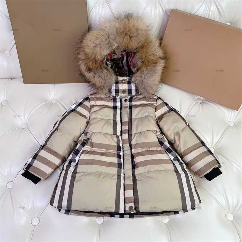 Brand Kids winter down coats baby Multiple styles of long down jackets designer fur hooded plaid lining jackets girl boy warm windproof coat