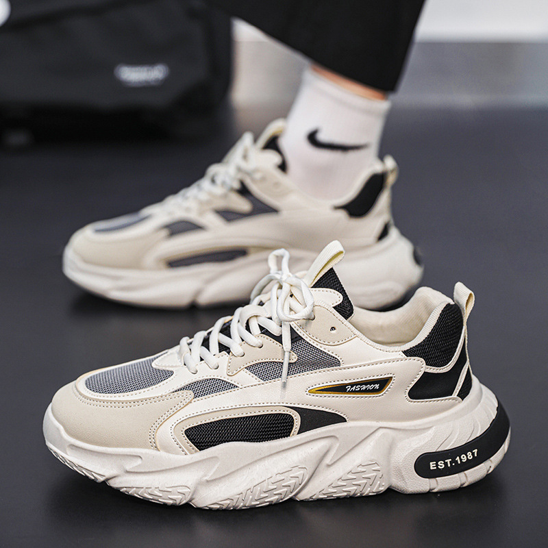 Men Shoes Fashion Sports Shoes Chunky Shoes Breathable Casual Sneakers Thick Sole Anti Slip Triple Black White Beige Free shipping