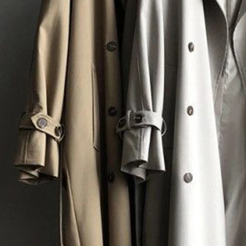 Classic long trench coat womens spring chic khaki double chest with badina jacket Korean casual windproof machine Abrigos Casacos 240927
