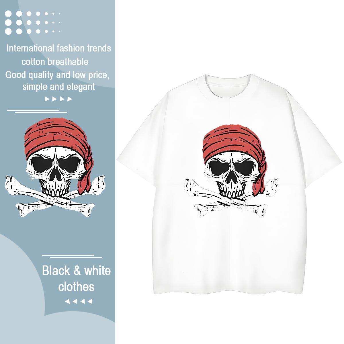 Custom Women T Shirts 100% Cotton 230g Breathable Crew Neck Street Casual skull Womens Tshirts Unisex Cartoon Anime Clothes Shirt