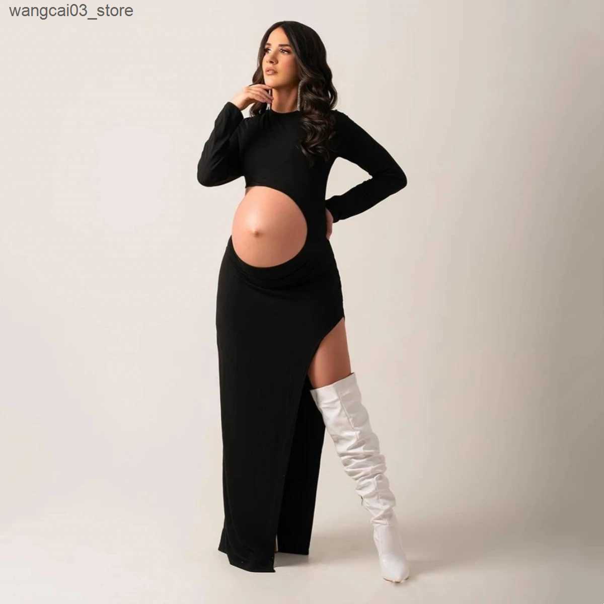 Maternity Dresses Full Sleeve Sides Slit Maternity Photo Shoot Long Dresses Pregnant Woman Photography Outfit L240910