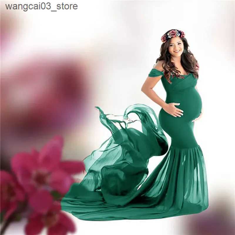 Maternity Dresses New Off Shoulder Maternity Dress for Photo Lace Chiffon Long Maxi Dress Pregnant Dresses Photography Props Photo Shoot L240910