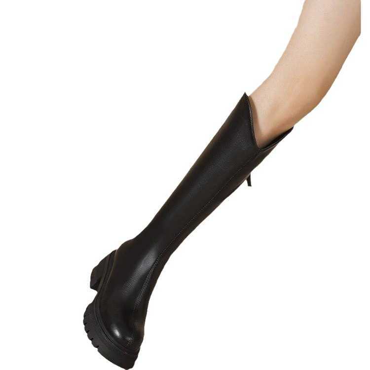 Skinny Martin Boots For Women Autumn Winter Slim Fit Thick Heel Fashion Boots Thick Sole The Knee Simple Design Trendy Knight Boots 240826