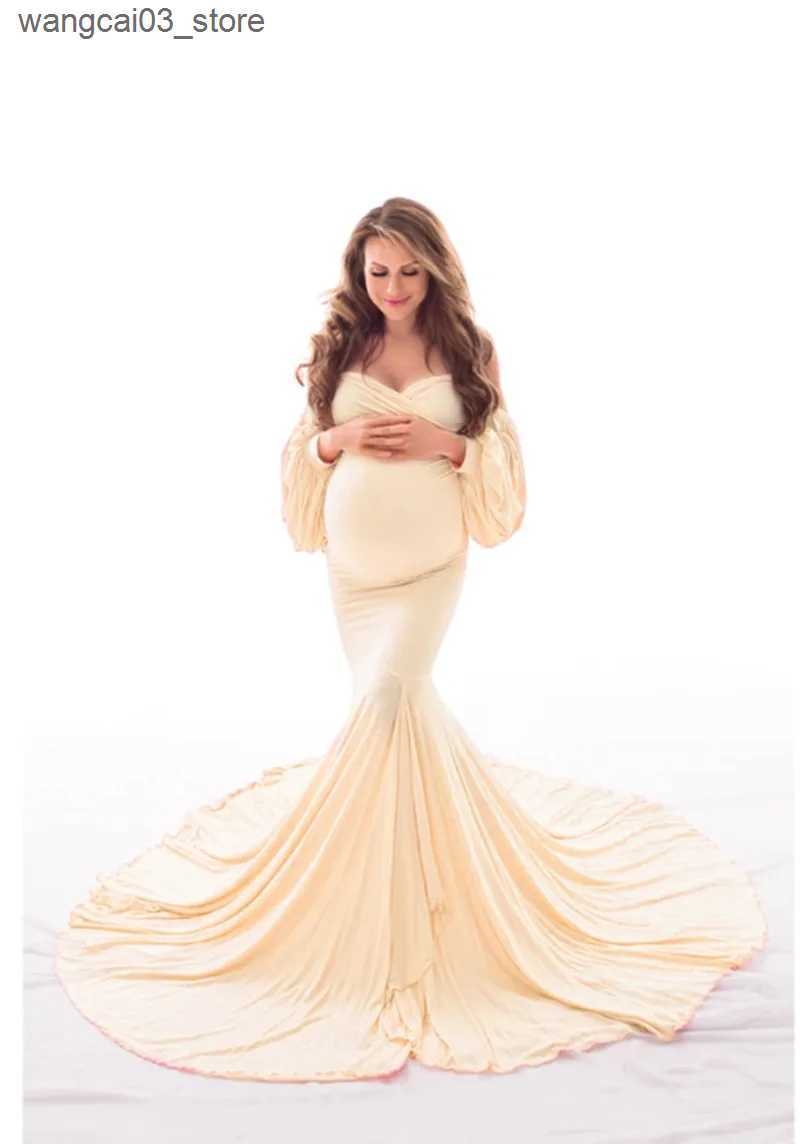 Maternity Dresses Sexy Off Shoulder Maternity Dresses for Photo Shoot Long Maxi Gown Split Pregnancy Photography Dress Pregnant Women Baby Shower L240
