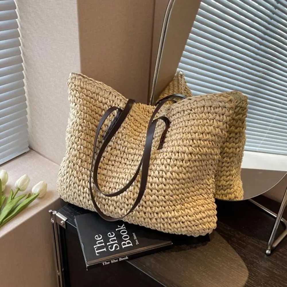 New Luxury Turf Womens Handbag Summer Leisure Large Capacity Handbag Fashion Beach Womens Shoulder Bag Simple Style Shopping Bag Y241011