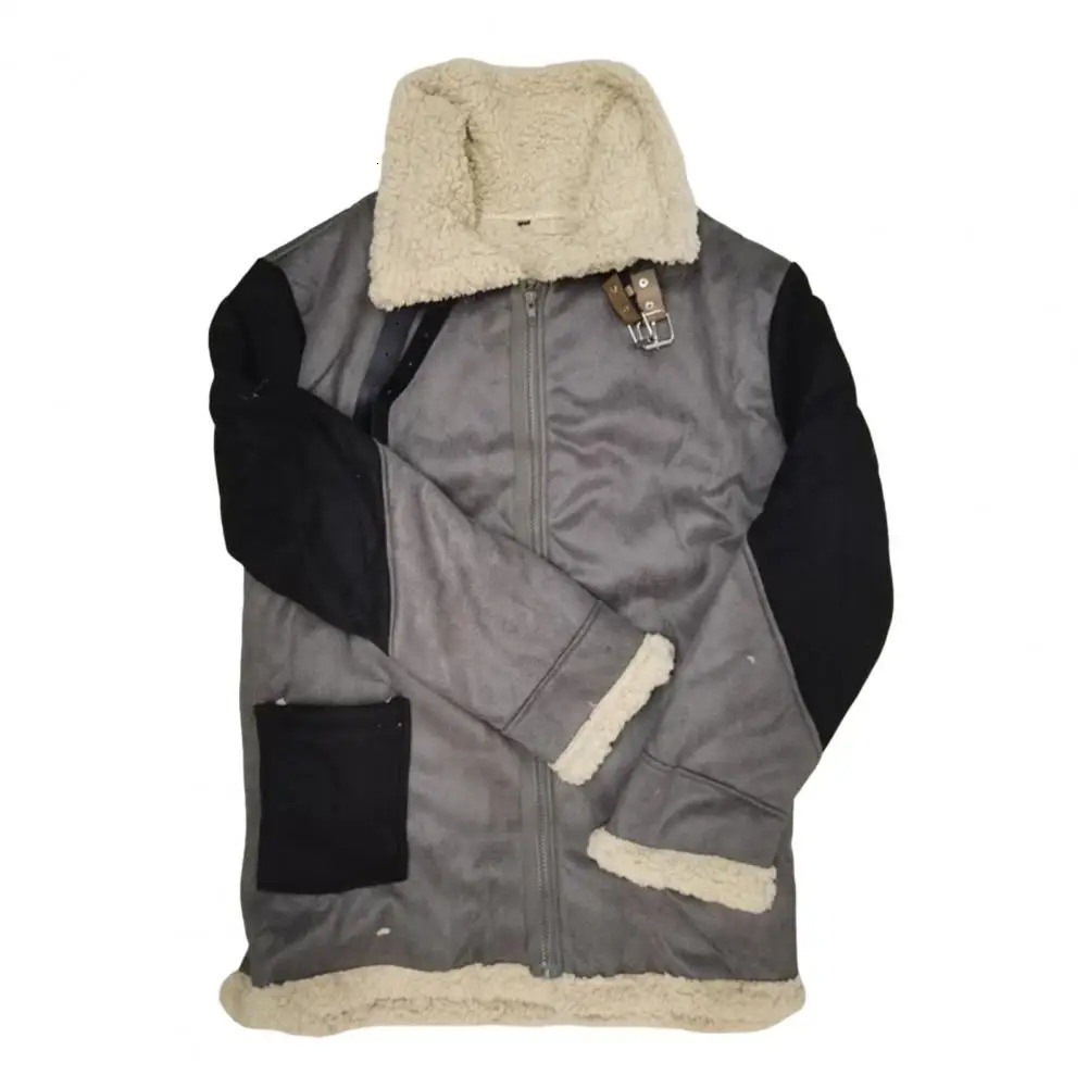Mens Artificial Leather Fashion Coat Winter Warm Wool Jacket Thick Collar Casual Fashion Clothing 240930