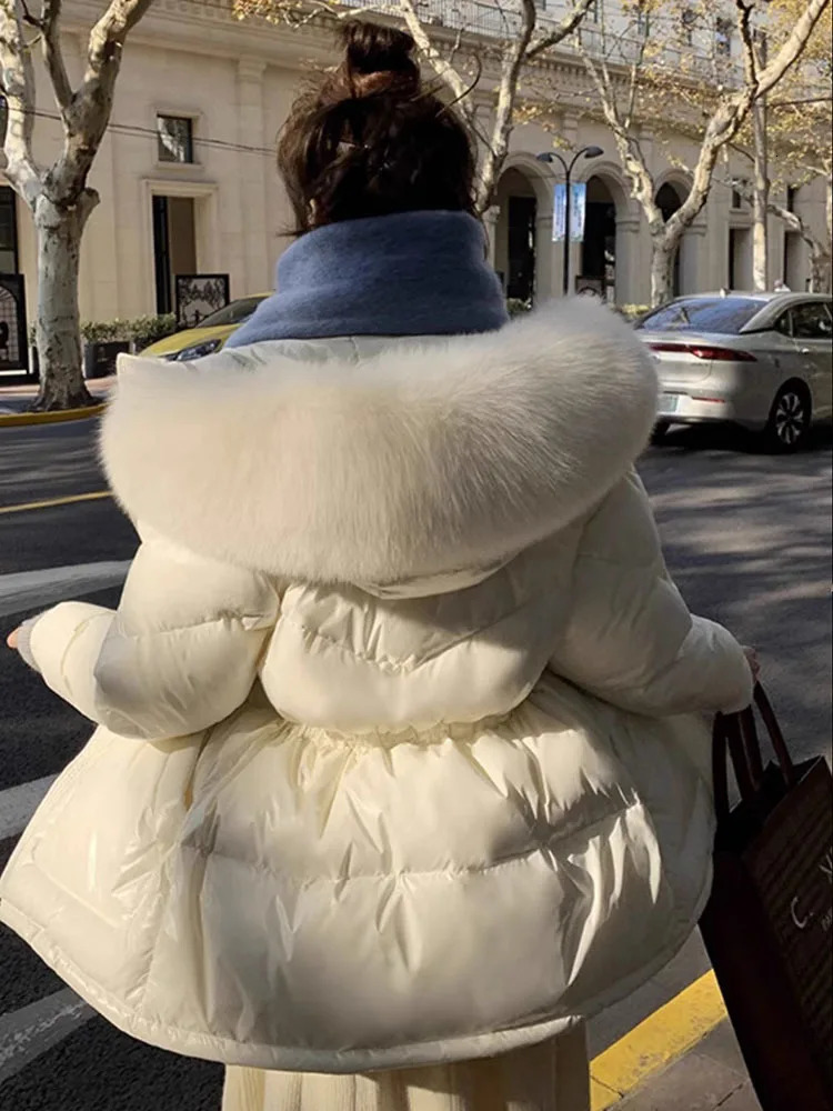 large real fox fur hooded winter inflatable feather jacket for women warm 90% white duck down jacket waterproof Parka 241007