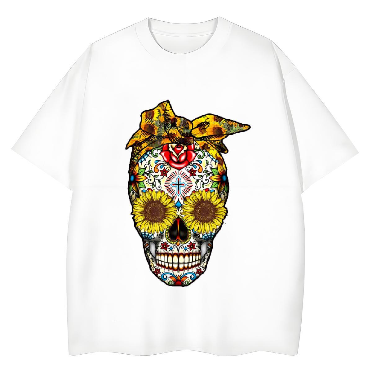 2024 Woman T Shirts 230g Pure Cotton Breathable Sport skull Women Tshirts Loose Custom Cartoon Tops