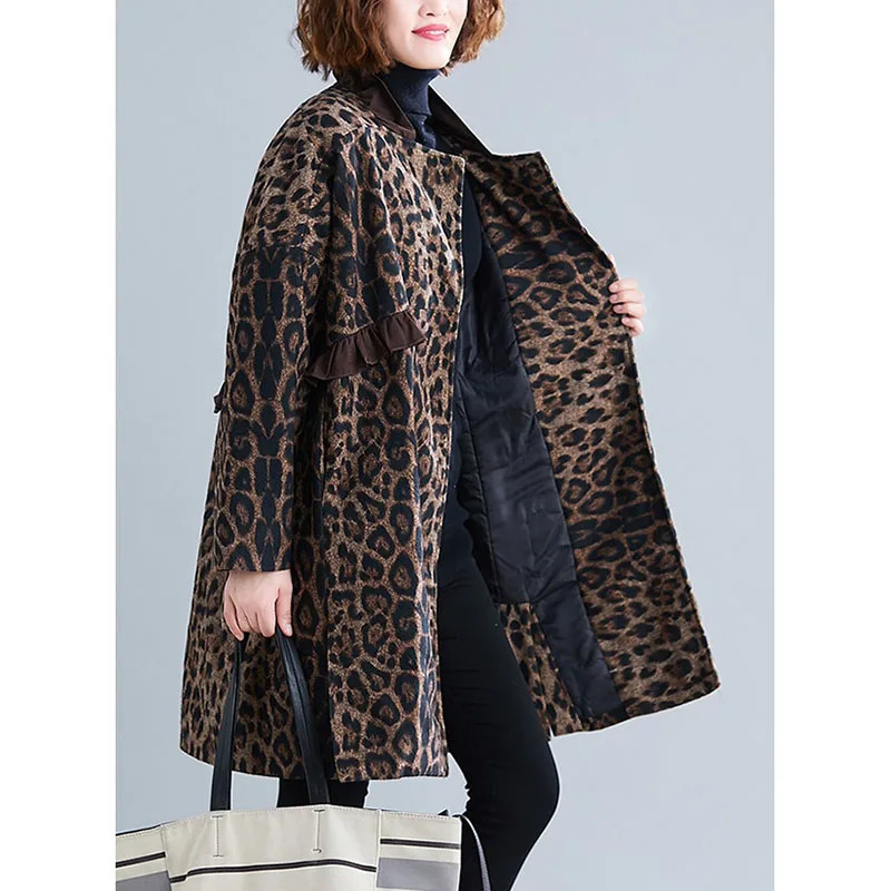 Leopard Print Womens Jacket Autumn/Winter Blended Wool Quilted to Keep Warm Fashionable Womens Wool Coat 241007