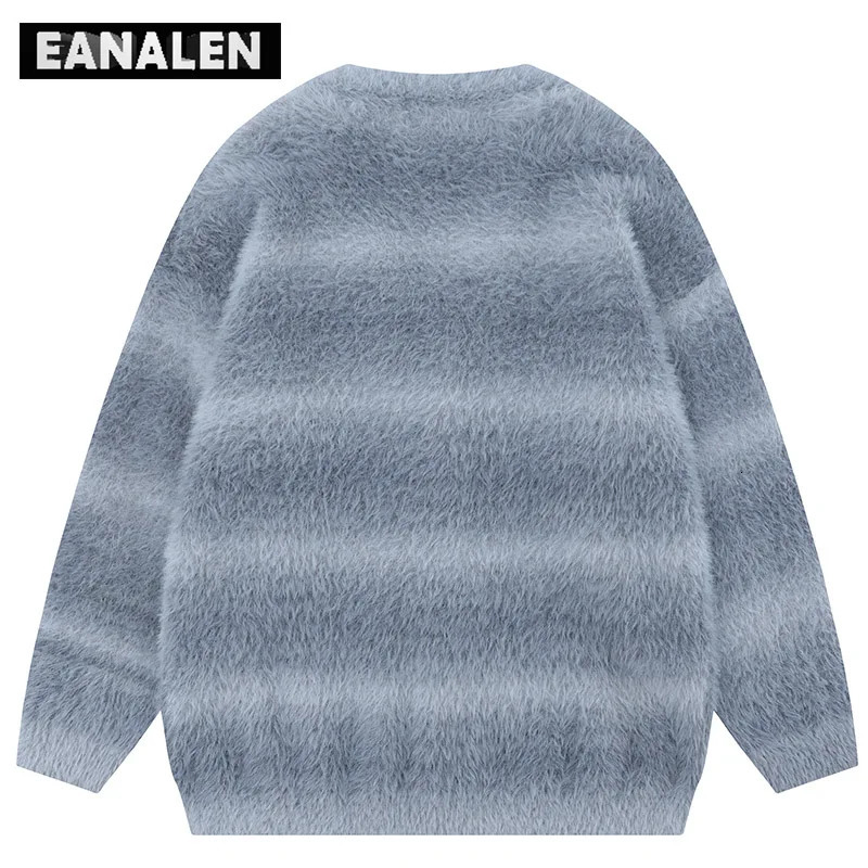 Harajuku black striped knitted cardigan mens retro Korean oversized er tie dye grandfather sweater womens Y2K 241007