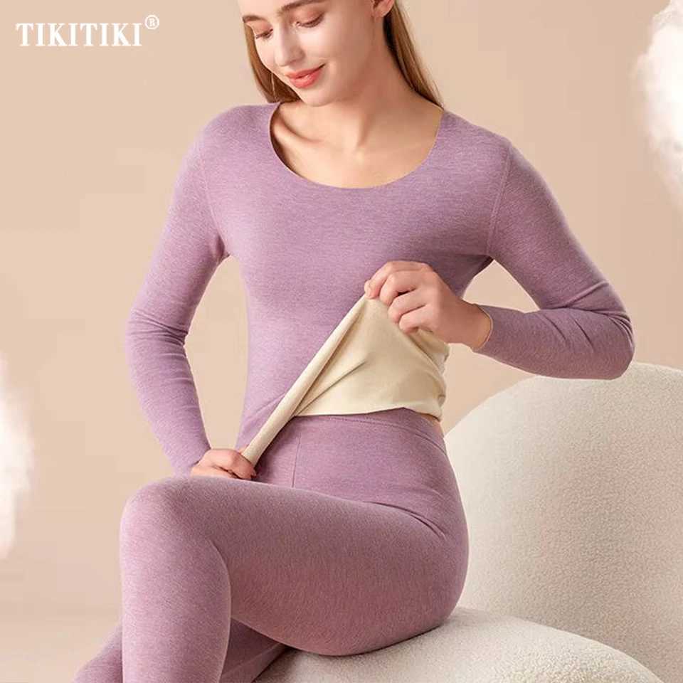 Women's Thermal Underwear Women s Thermal Underwear Sets Round Neck Long Johns Winter Warmth Thick Seamless Lingerie Plus Size Pajamas 2 Piece Su