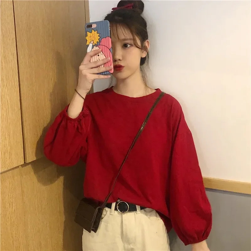 Autumn Loosefit Preppy Style Long Sleeve Tshirt Womens Clothing Student Top Trendy Lantern 241011