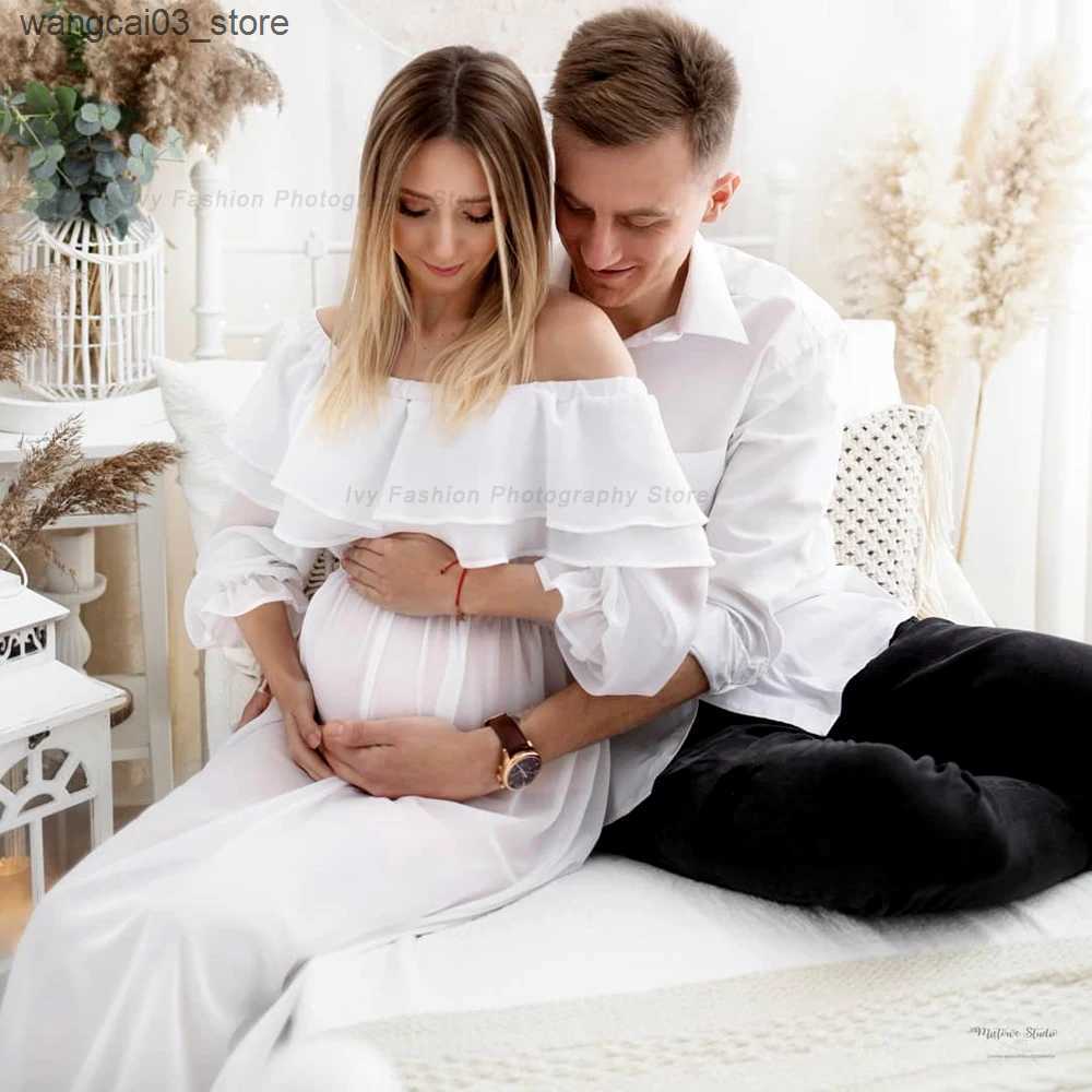 Maternity Dresses Maternity Photography Dress Sexy Transparent Chiffon Tulle Ruffled Dress Clothes For Pregnant Women Pregnancy Photo Shoot Dress L240