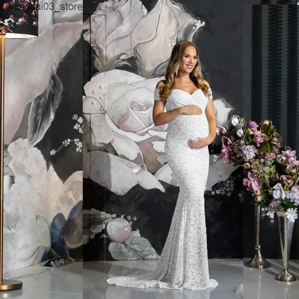 Maternity Dresses 2022 Summer Maternity Trailing Short Sleeves Dresses Baby Shower Lace Maternity Dress Fancy Shooting Photo Pregnant Dress L240910