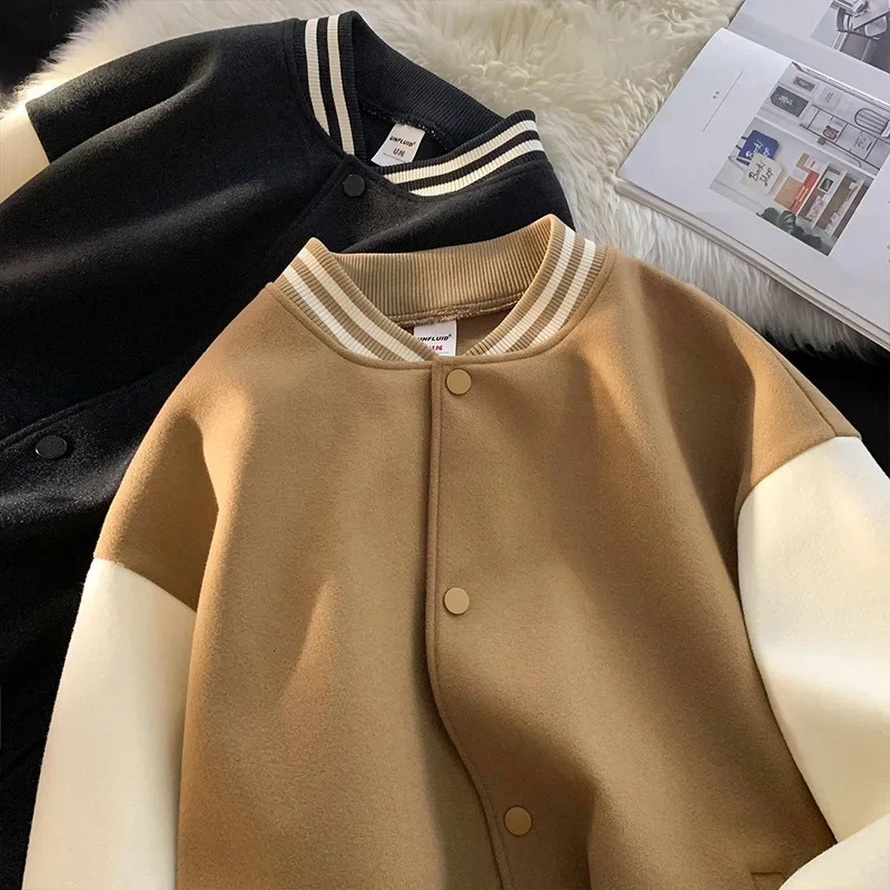 Casual Trendy Loose-fit Baseball Jacket For Men Spring Autumn Simple Jacket Korean Style Fashion Clothing Top 241011