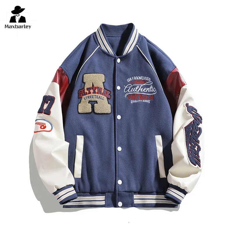 Harajuku Street Baseball Jacket Mens Spring Embroidered Loose Windproof Motorcycle Y2K Top Hip Hop Neutral College 241010