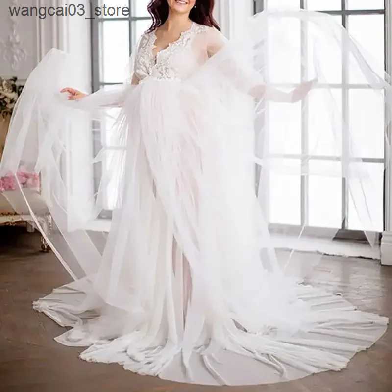 Maternity Dresses White Maternity Lace Dresses For Photography Props Sexy Pregnant Women V-Neck Maxi Baby Shower Dress Premama Photo Shoot Gowns L2409