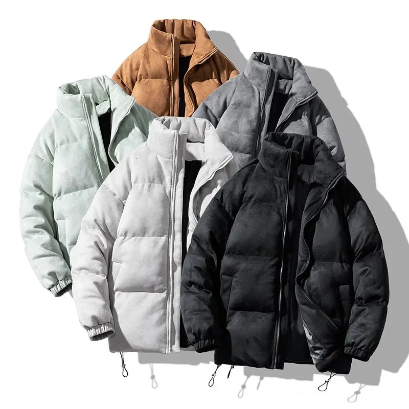 Winter Hooded Retro Parkas Jacket Mens Various Colors Bubble Jacket Oversized Warm Solid Jacket Street Clothing Artificial Suede Inflatable Jacket 241