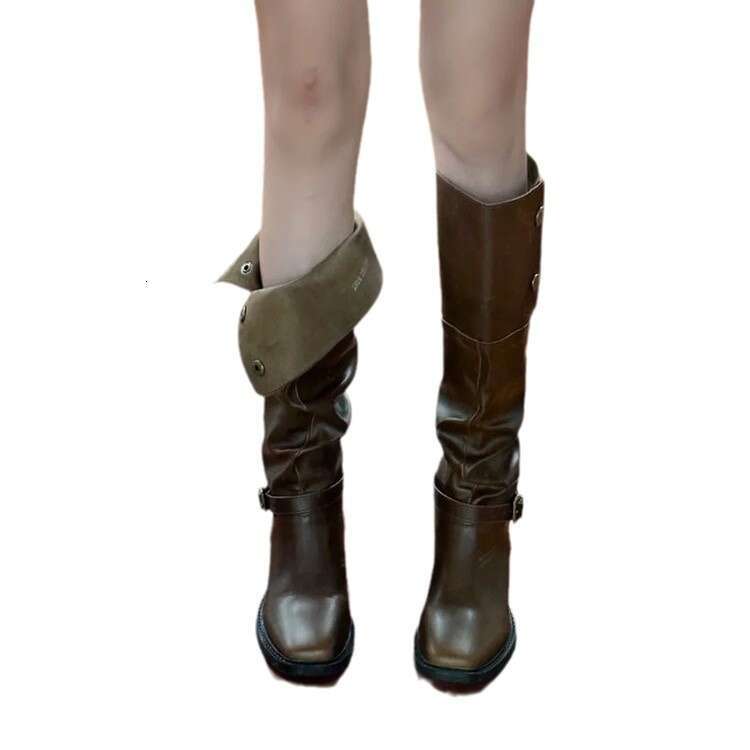 Designer Boot Fashion European And American Version Cowhide Niche Two In One Leather High Top Knight Boots For Women With Thick Heels Flared Retro Kne