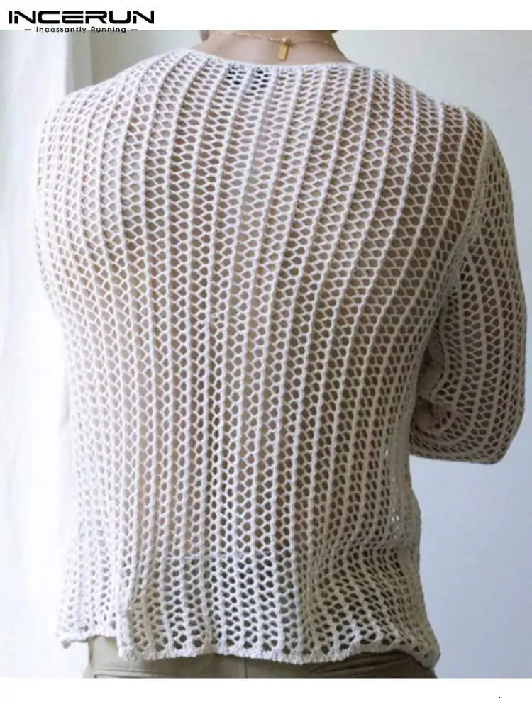 INCERUN Men Mesh T Shirt Transparent O-neck Long Sleeve Men Clothing Streetwear Sexy Solid Party Nightclub Camisetas 5XL 7 241011