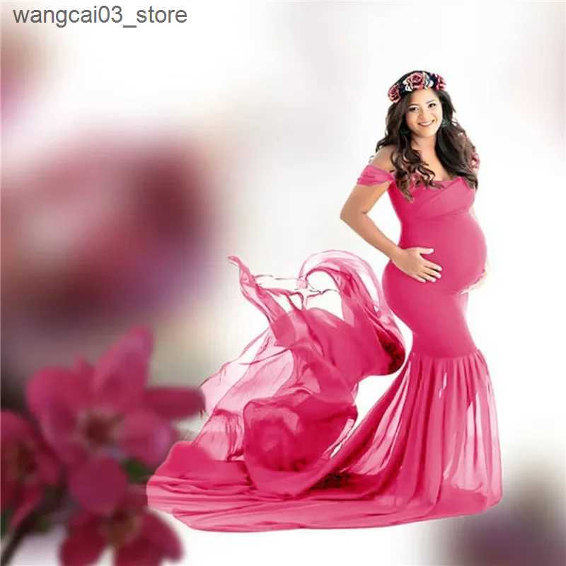 Maternity Dresses New Off Shoulder Maternity Dress for Photo Lace Chiffon Long Maxi Dress Pregnant Dresses Photography Props Photo Shoot L240910