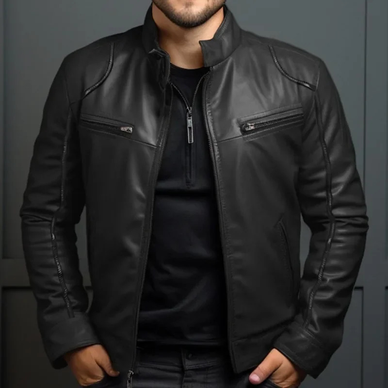 2024 Spring Summer Mens Clothing Motorcycle Leather Jacket Teenagers Stand Collar Punk Coat Men 240930