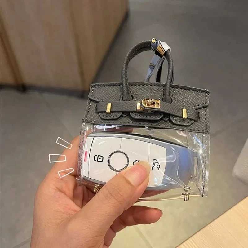 Keychains Lanyards Car key storage bag mini handbag transparent platinum key set perfume lipstick ear plug storage box wallet accessories J241010