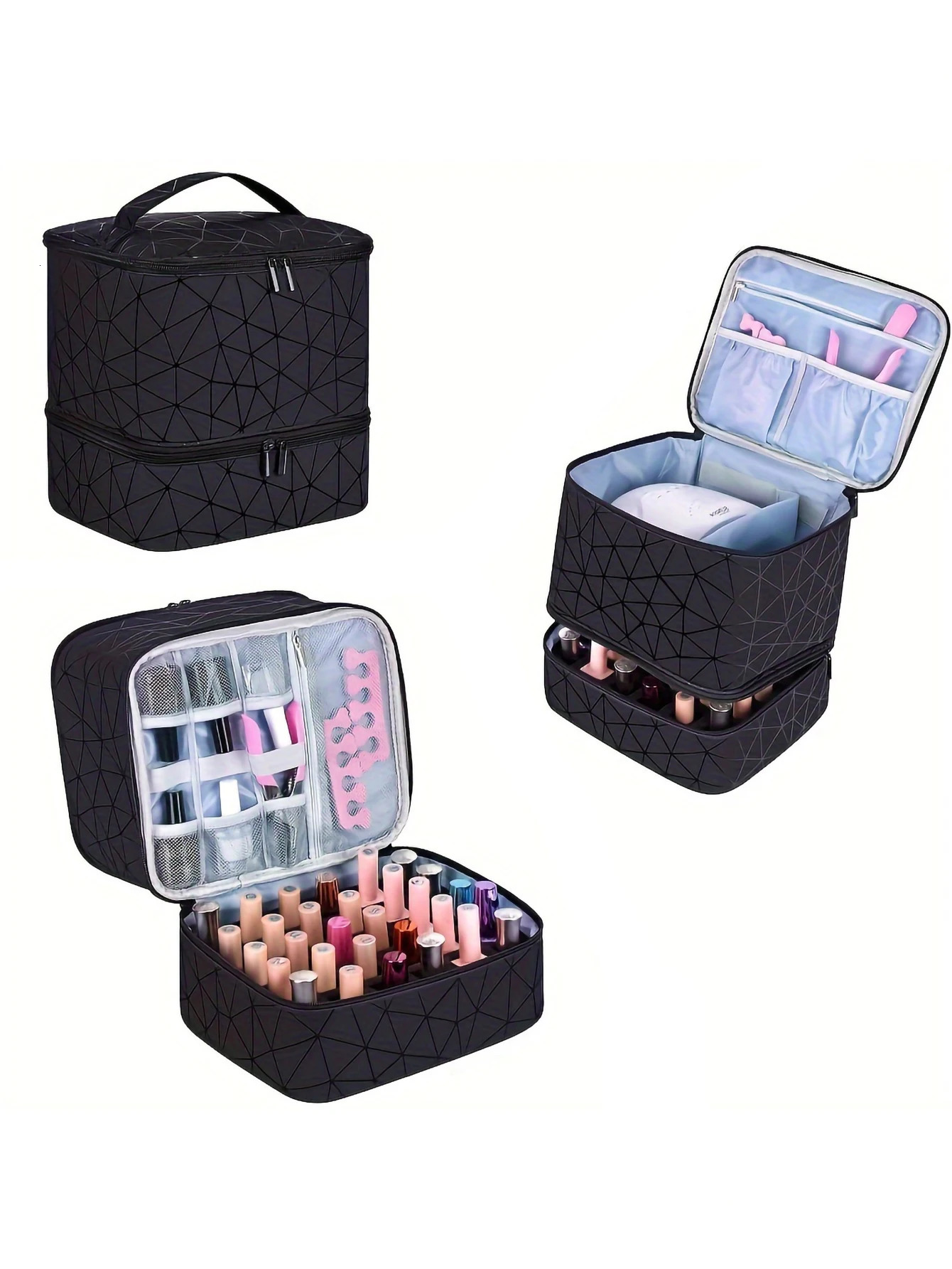 Womens portable double-layer nail polish storage bag organizer travel essential oil storage box multi-function storage bag 241008