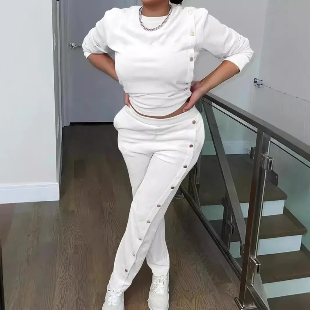 Womens twopiece side chest sports shirt long sleeved topmens fashionable casual matching pants set 2piece 241008