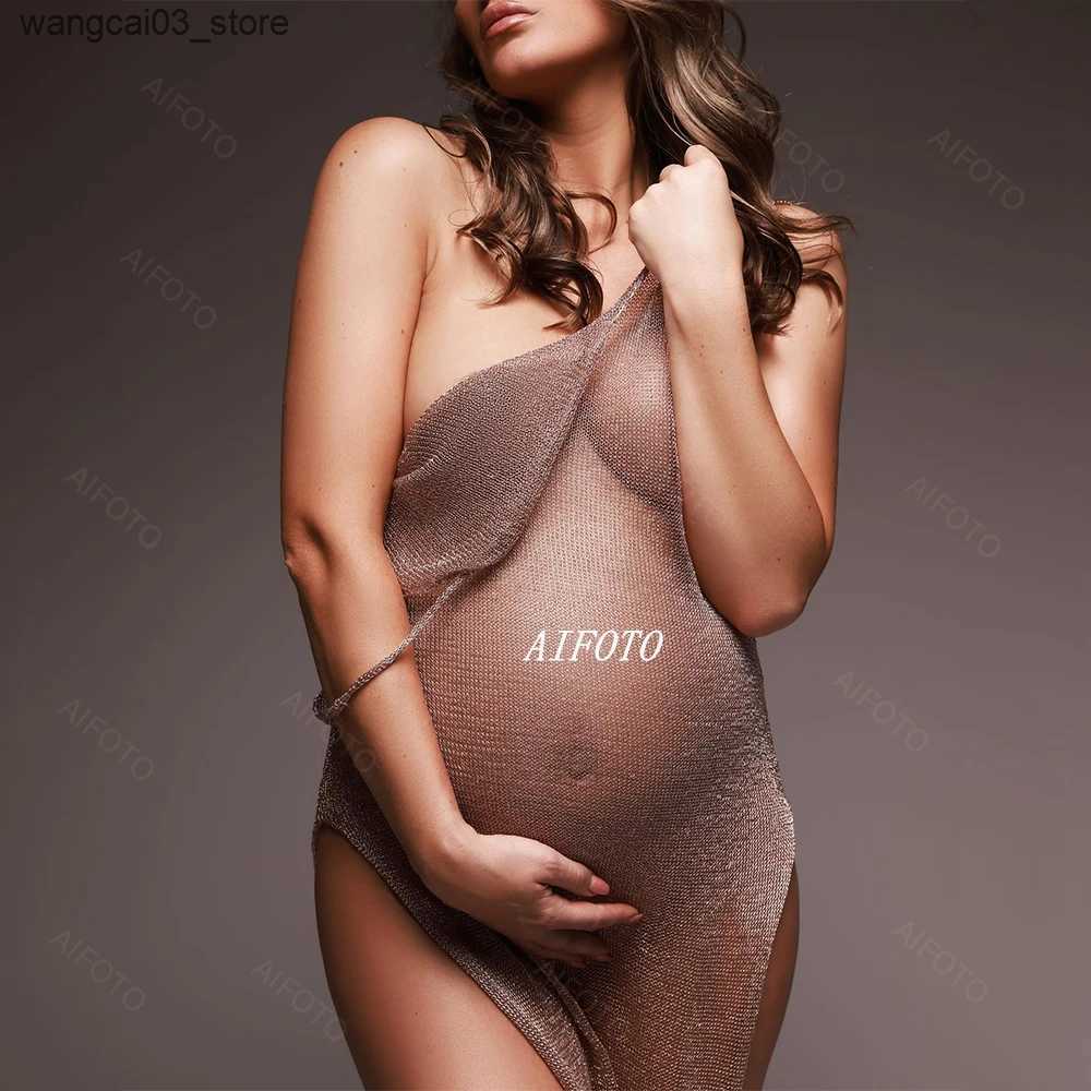 Maternity Dresses Womens Dresses For Photo Shooting Maternity Dress Gold Knitted Robe Gowns Pregnancy Photography Props Clothing Pregnant Woman L24091