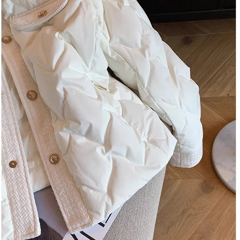 2024 Autumn Winter Parkas Coat Womens Cotton Jacket Short Vintage Rhombic Elegant Warm Longsleeved Female Clothing 240930