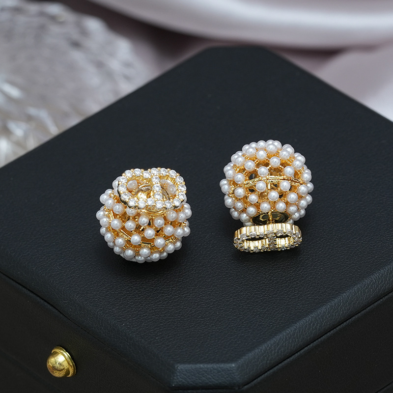 new pearl round ball front rear ear studs elegant temperament high-end fashionable and versatile earrings