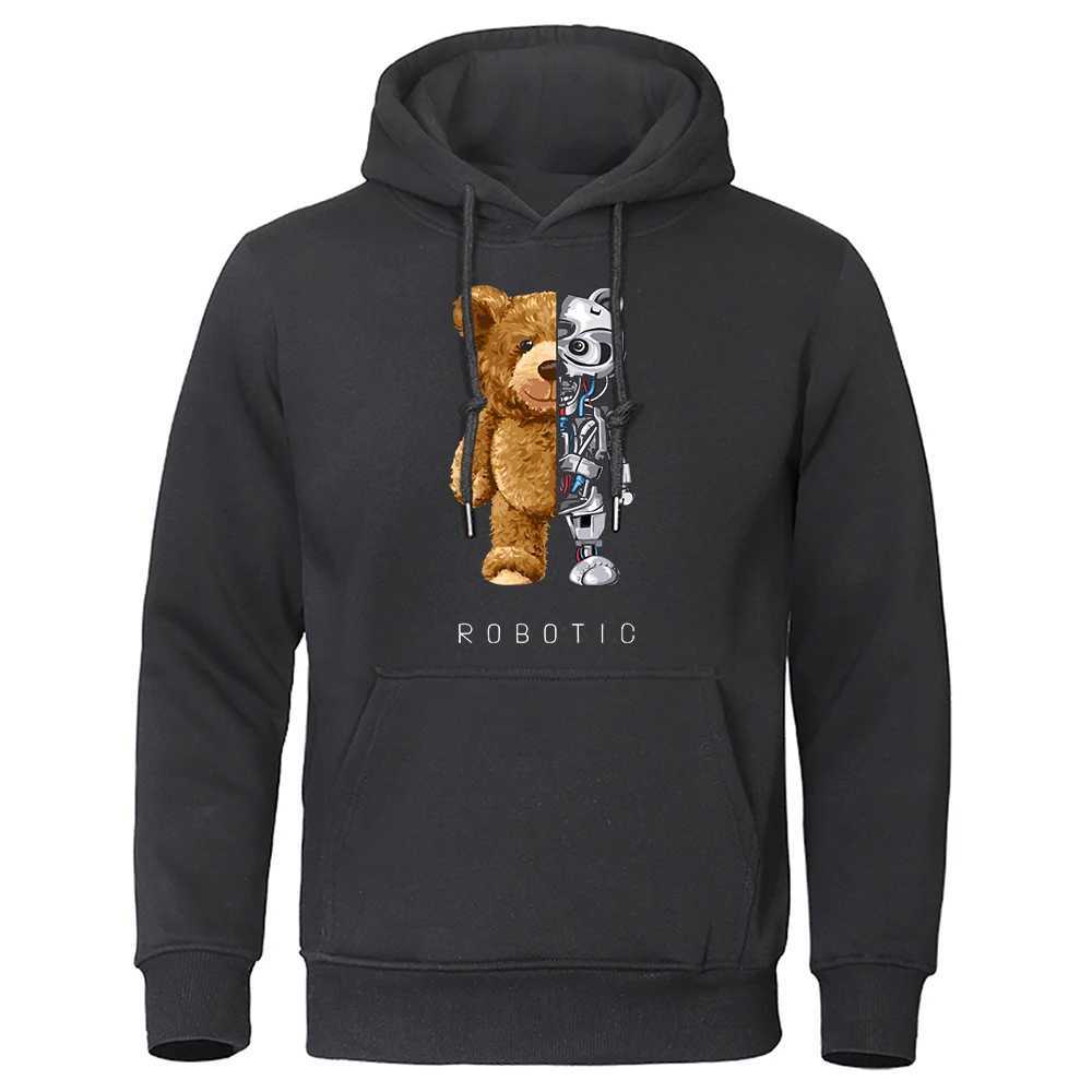 New Funny Ted Bear Robot Hoodie Robotic Bear Clothing Casual Hooded Men Fashion Sweatshirts Fleece Oversized Loose Streetwear LX241011