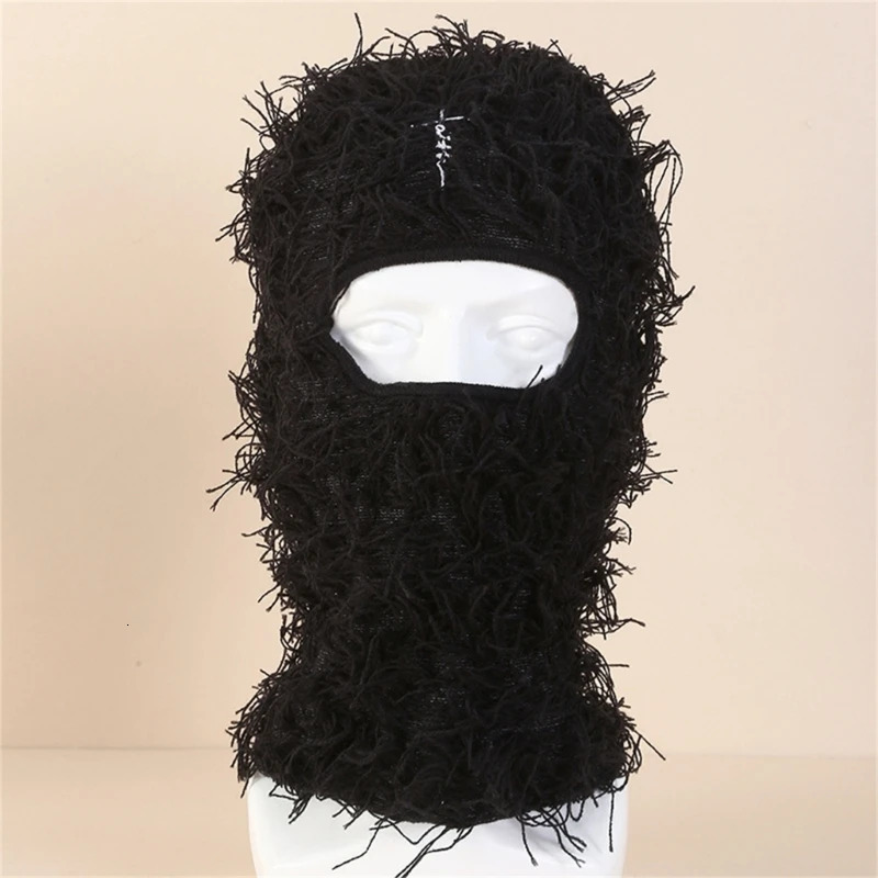 Neutral skull hat with Distressed Fringes po props knitted pullout Balaclava clothing wholesale of hats 241009