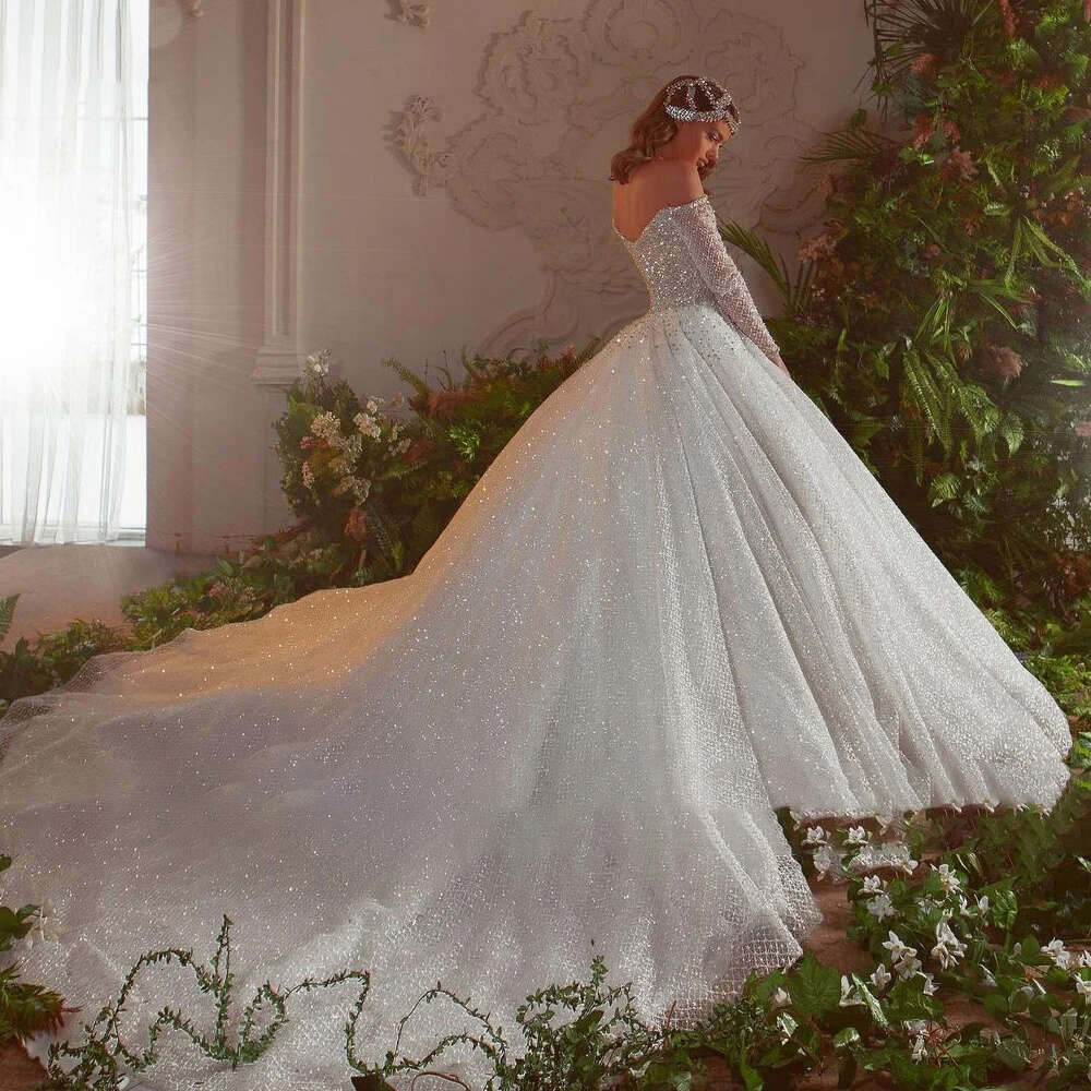 Elegant Ball Gown Wedding Dress 2024 Long Sleeve Lace Beaded Appliques Bridal Gowns Custom Made High Quality Womens Dresses