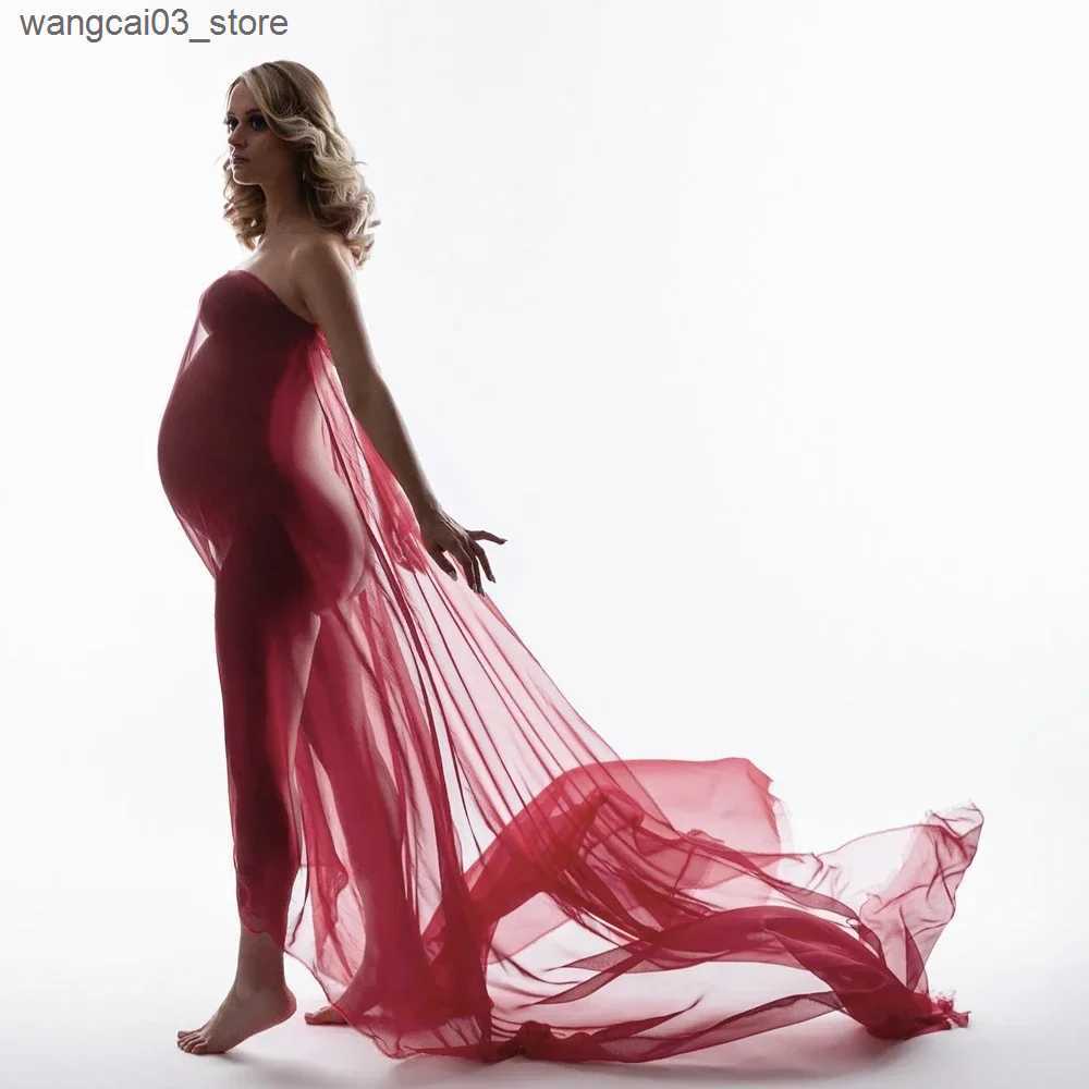 Maternity Dresses Soft Chiffon Fabric Maternity Photography Props Dress Studio Shooting Accessories Transparent Tulle Simple Modeling Fabric L240910 L