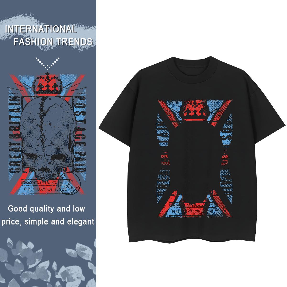 Fashion Casual Women T Shirts 100% Cotton 230g O Neck Short Sleeves High Street Hip Hop skull Tshirt for Man Woman Wholesale Cartoon Print Tees